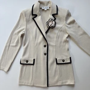 ST JOHN COLLECTION BY MARIE GRAY Knit 2-Button Blazer Jacket Womens 8 USA Ivory - Picture 1 of 15