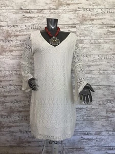 RANCHO ESTANCIA women Dress Size L lace Bell sleeves v-neck - Picture 1 of 6