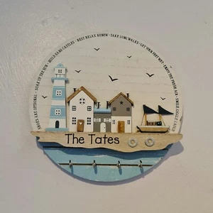 Personalised Key Holder Family Present Wooden Nautical Beach Rustic Key Holder - Picture 1 of 15