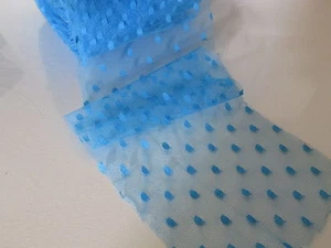 Vintage Turquoise Aqua Blue 6" Wide Tulle Polka Dot Pattern Lace Trim Accent - Picture 1 of 3