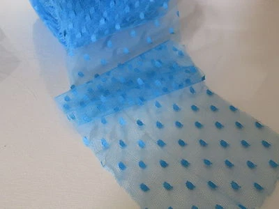 Vintage Turquoise Aqua Blue 6" Wide Tulle Polka Dot Pattern Lace Trim Accent - Image 1 of 3