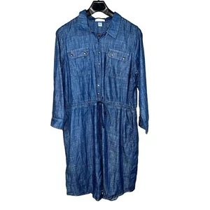 VESTIDO CAMISERO CAMBRAY CJ Banks PLUS 20W Calado Elástico Denim Roll Tab NUEVO - Imagen 1 de 8
