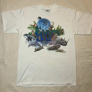 Harlekin Earth Day T-Shirt 1990 Vintage Größe L weiß 100% Baumwolle - Bild 1 von 19