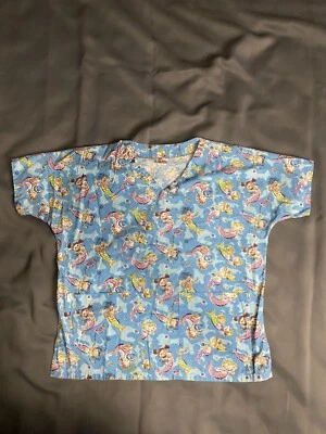 Sassy Scrubs Women's Scrub Top Medium Mermaids V Neck USA - Image 1 of 4