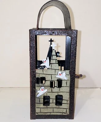 Linterna luminaria casa embrujada de Halloween de metal envejecido decoración Foto 1 de 4