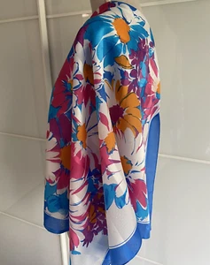 Bufanda cuadrada vintage Ted Lapidus Paris floral azul rosa naranja púrpura para dama - Imagen 1 de 9