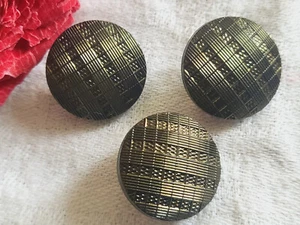 Trio boutons ancien en verre métallisé vert pied motif 1,7 cm D15C - Picture 1 of 2