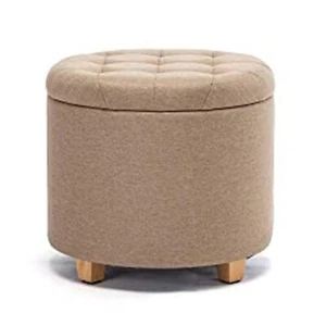 HNNHOME 45cm Round Linen Ottoman Storage Stool Box, Footstool Pouffe - Picture 1 of 12