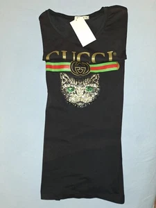 Luxus LABEL Branding Top T-shirt Freizeit Strand Shirt XL XXL KATZE CAT GLITTER - Bild 1 von 2