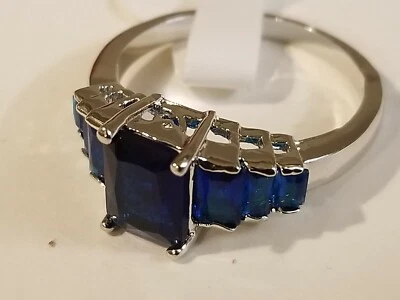 Zircônias cúbicas italianas azuis com anel de sobreposição de ouro 18k tamanho 8 - Imagem 1 de 4