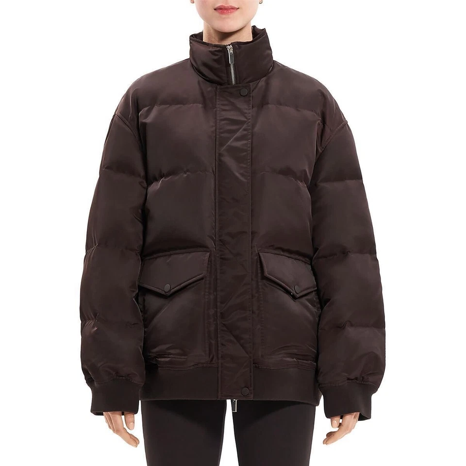 Theory Medium Large Oversized Puffer Jacket Mink Brown Down Quilted Coat $595 - Image 1 of 4