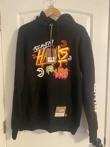New W/Tags, Mens Mitchell & Ness NBA Atlanta Hawks  hoodie, black,size Medium - Picture 1 of 6