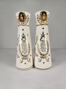 Jesus Mary Before After Meal Grace Prayer White Salt Pepper Shakers Japan Vtg - Picture 1 of 12