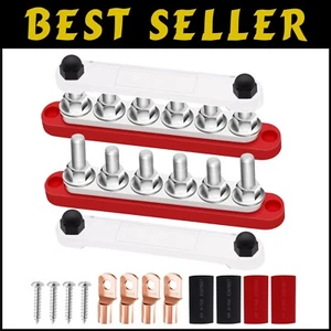 12V-48V Bus Bar with 6 M10 Terminal Studs - Includes Battery lugs & Heat Shrink - Picture 1 of 8