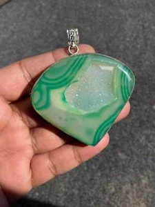 Green Sugar Druzy Gemstone Pendant With Designer Loop Gift to Her - Picture 1 of 3