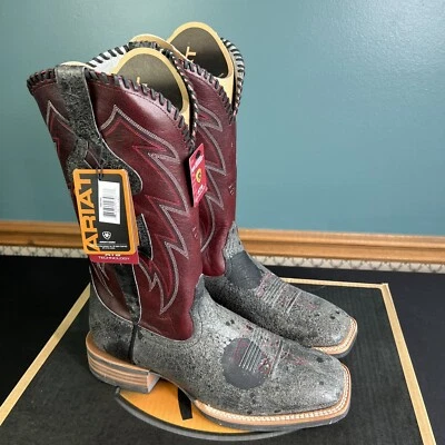 Botas de vaquero ARIAT para hombre 10 latigazo cervical negras rojas rubí punta cuadrada nuevas en caja Foto 1 de 4