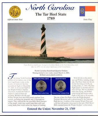 North Carolina Quarters P&D 2001 (Postal Panel Collection) PCS - Image 1 of 2