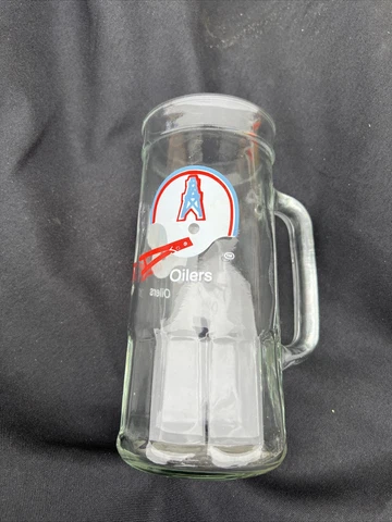 HOUSTON OILERS vintage & rare original NFL Fisher Nuts 7" Glass Collector Mug Cover
