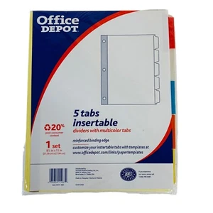 Office Depot 5 Tabs Insertable Multicolor Dividers Lot of 8 Reinforced Binding E - Picture 1 of 5