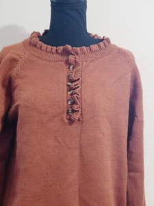 BTFBM hellbrauner Damen Pullover mit Rüschenausschnitt Handgelenke Größe Medium - Bild 1 von 6