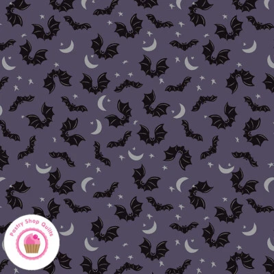 Riley Blake SPOOKY HOLLOW C10572E Purple BATS Moon Quilt Fabric HALLOWEEN - Image 1 of 4