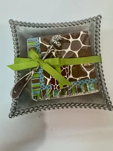Serving Plate Tray Mudpie  Cheese Spreader Napkin Beaded Silver Giraffe New - Picture 1 of 11
