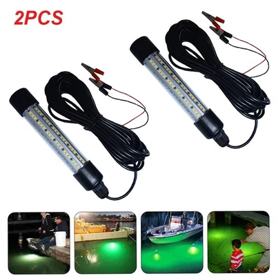 2Pcs 50000Lumens 12V 108 LED Green Underwater Fishing Light Lamp Fish Attract 5m - Image 1 of 4