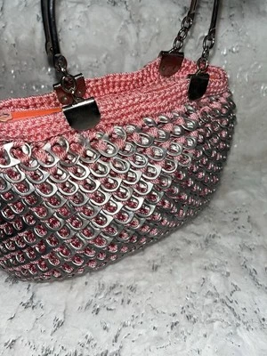 Recycled Aluminum Soda Can Pull Tab Shoulder Bag Purse PINK Industrial - Image 1 of 4
