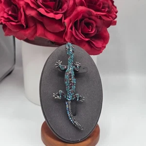 Kristall Gecko Eidechse Brosche Anstecknadel Strass blau rosa silberfarben Modeschmuck - Bild 1 von 11