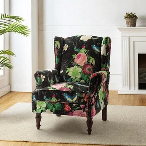 Gille Traditional Black Upholstered Wingback Accent Chair With Spindle Legs - Picture 1 of 10
