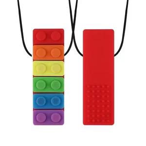 Sensory Chew Necklace Brick Chewy Silicone Biting Pencil Topper Teether for Kids - Picture 1 of 18