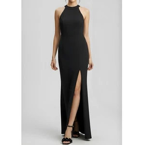 NWT BHLDN Juliana Halter Open-Back Side-Slit Stretch Crepe Gown, Black, 2 (US) - Picture 1 of 10