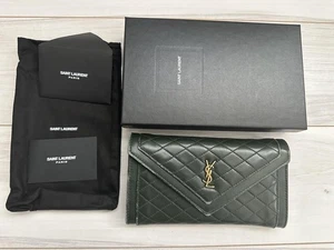 Saint Laurent Flap Wallet Long Purse YSL Cassandra Quilting Khaki Authentic - Bild 1 von 15