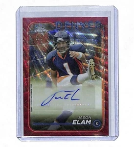 2024 Topps Chrome Jason Elam 3/5 Auto Red Wave Refractor Card Broncos - Picture 1 of 2