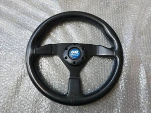 BLACK RACING STEERING WHEEL GREAT GENUINE PART mr2 rx7 mx5 s13 180sx r33 r34 - Picture 1 of 20