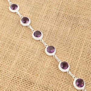 Amethyst Gemstone Wedding Chain Handcrafted Bracelet Jewelry 925 Sterling Silver - Picture 1 of 6