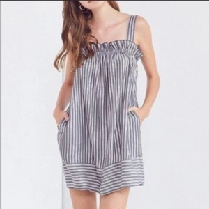 Urban Outfitters Cooperative Size XS Blue Railroad Stripe Ruffle Edge Slip Dress - Picture 1 of 12