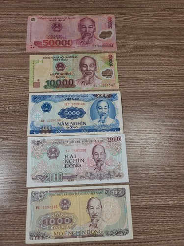 Vietnam bank notes , 50,000- 10,000-5,000-2,000-1,000