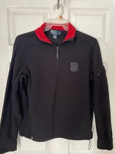 Vintage Polo Ralph Lauren Polartec Quarter Zip Pullover Patch Vest Black Mens S - Picture 1 of 7