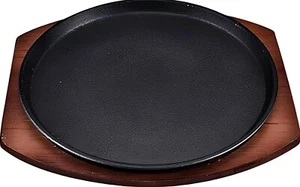 Pan with Cast Iron round with wooden plate Home Restaurant Skillet COMPLETE SET - Picture 1 of 12