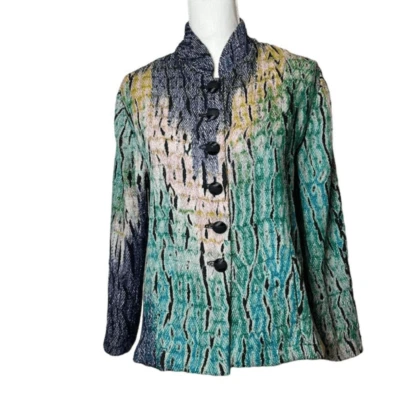Chaqueta Candiss Cole Art-To-Wear Mezcla de Seda Ikat-Shibori Teñida Warp Botón Grande Foto 1 de 4