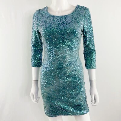 Arden B.  Aqua Blue Sequin Mini Dress  Size M Cocktail Bodycon Y2K Clubwear - Image 1 of 4