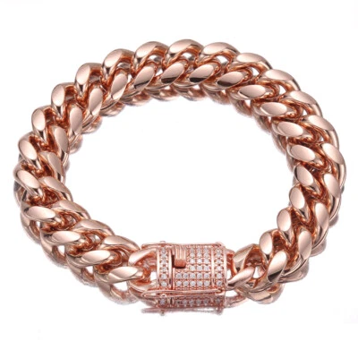 Women Mens Rose Gold Stainless Steel Miami Curb Curb Link Chain Bracelet 10/14mm - Image 1 of 4