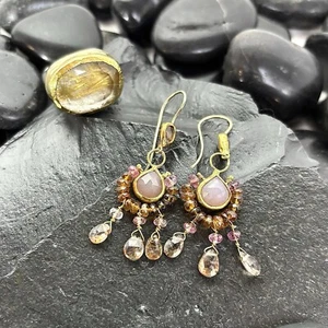 Nava Zahavi 24k /Rose Quartz /Pink Tourmaline /Smoky Quartz Chandelier Earrings - Picture 1 of 4