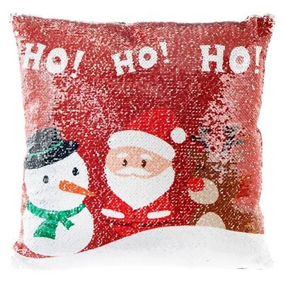 Weihnachten Rote Und Silberne Wendbare Pailletten Kissen - Ho Ho Ho Santa Design - Bild 1 von 2