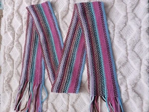 Vintage 2003 Early 2000's Striped Thin Scarf With Fringe Multicolor Blue Pink - Picture 1 of 6