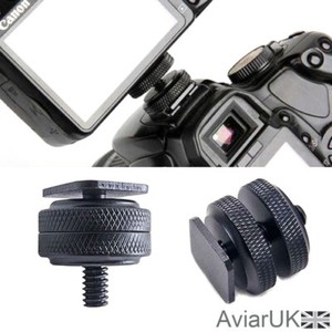 1/4" Dual Nut Tripod Mount Screw Thread Hot Shoe Flash  Adapter Camera DSLR SLR 