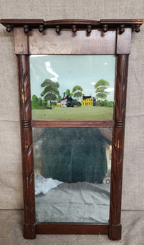 A Diminutive 19th Century American Pier Mirror Circa 1840 with Original Eglomise Cover