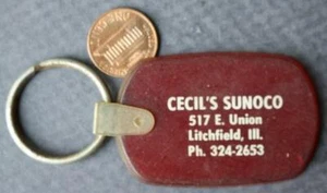 1970s Era Litchfield Illinois Cecil's Sunoco gas & oil service station keychain- - Picture 1 of 1