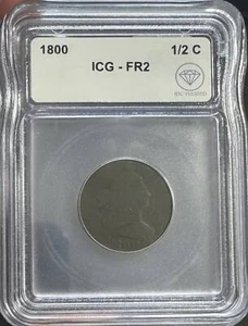 1800 Half Cents Draped Bust 1800 - 08 Copper ICG FR-2 IDC Verified - Picture 1 of 2